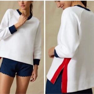 Tuckernuck White sweatshirt with Navy and Red Accents